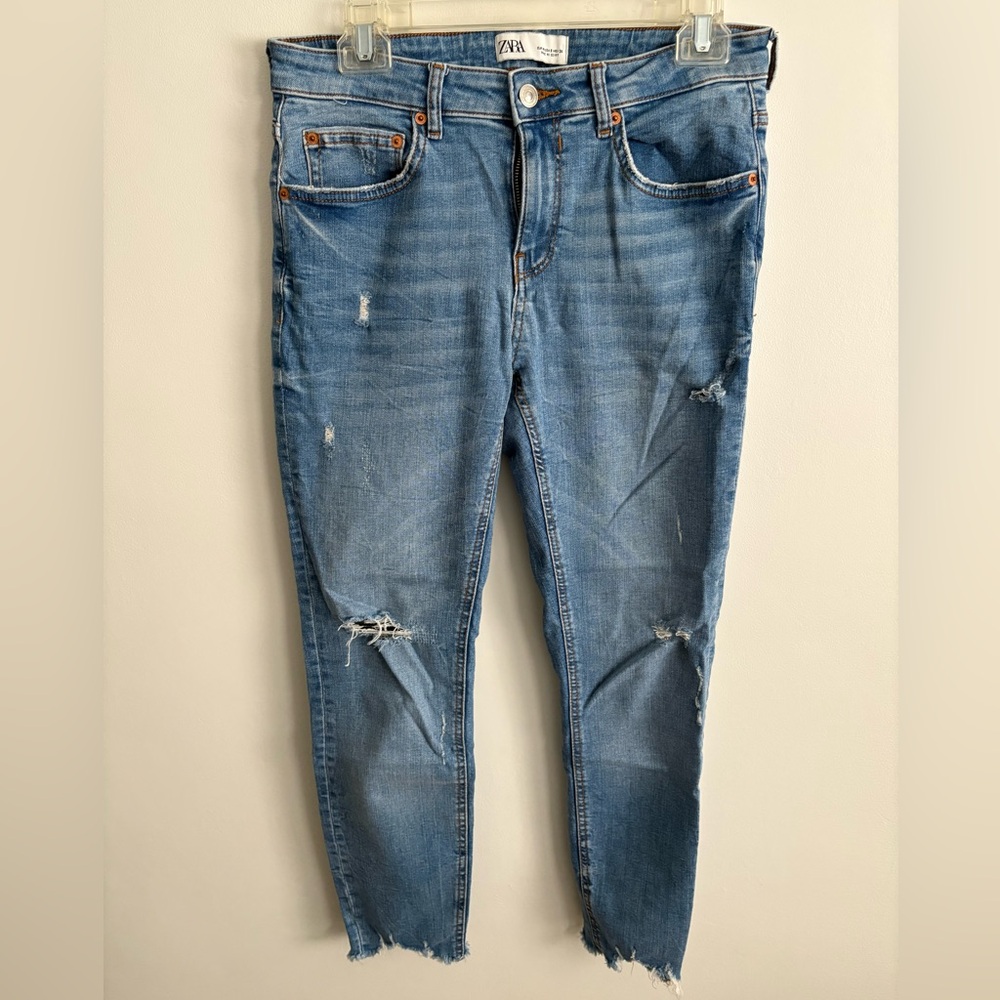 Zara Blue Skinny Jeans with Distressed Details